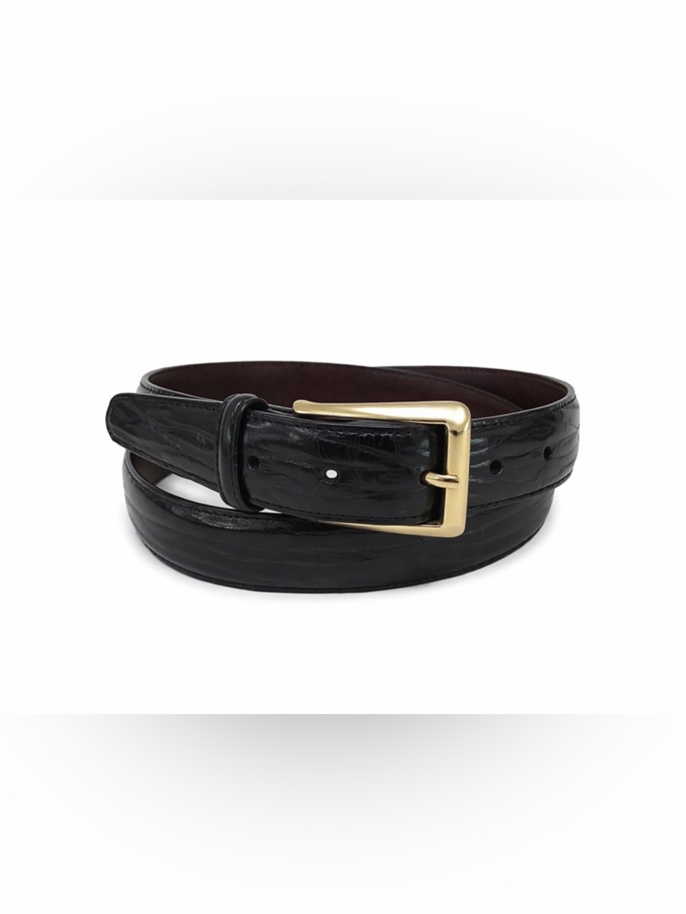 BRIGHTON Men's Black Gold Buckle Embossed Leather Belt 38